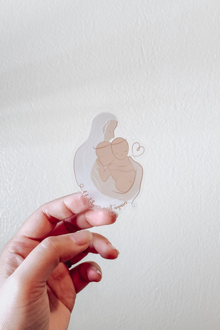 Die Cut Sticker with Mom holding two angel babies